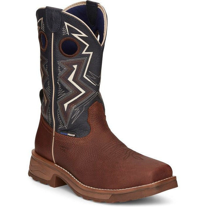 Tony Lama Men's Force 11" Wide Square Comp Toe WP Western Work Boot -Brown- TW3402 8 / Medium / Dark Brown - Overlook Boots