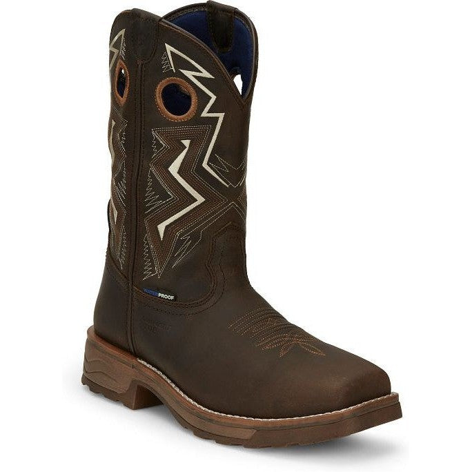 Tony Lama Men's Force 11" Wide Square Comp Toe WP Western Work Boot -Brown- TW3403 8 / Medium / Brown - Overlook Boots