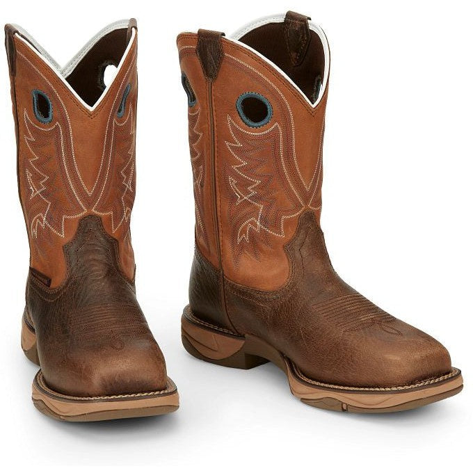 Tony Lama Men's Lopez 11" Steel Square Toe Waterproof Western Work Boot -Brown- RR3363  - Overlook Boots