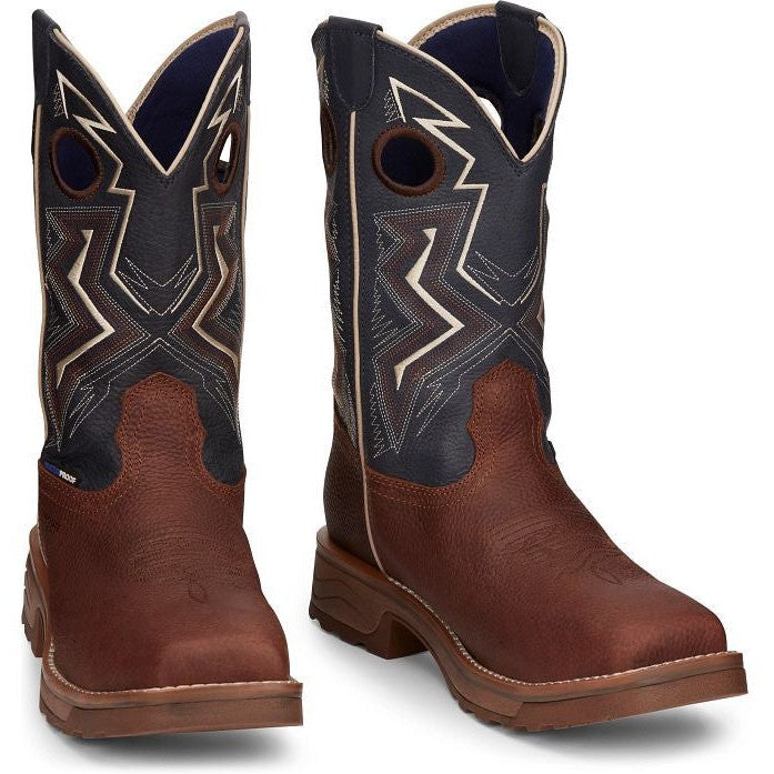 Tony Lama Men's Force 11" Wide Square Comp Toe WP Western Work Boot -Brown- TW3402  - Overlook Boots