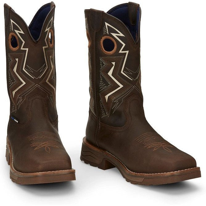 Tony Lama Men's Force 11" Wide Square Comp Toe WP Western Work Boot -Brown- TW3403  - Overlook Boots