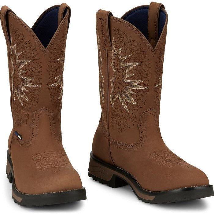 Tony Lama Men's Boom 11" Round Toe Pull On WP Western Work Boot -Brown- TW3414  - Overlook Boots