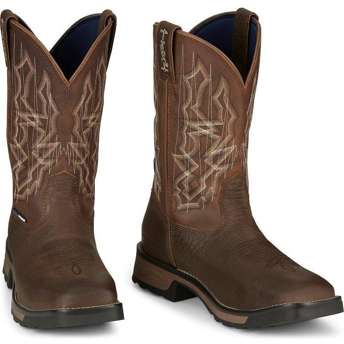 Tony Lama Men's Anchor 11' Square Toe WP Western Work Boot- Brown- TW3416  - Overlook Boots