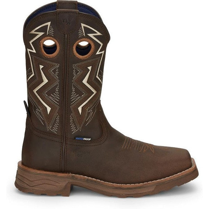 Tony Lama Men's Force 11" Wide Square Comp Toe WP Western Work Boot -Brown- TW3403  - Overlook Boots