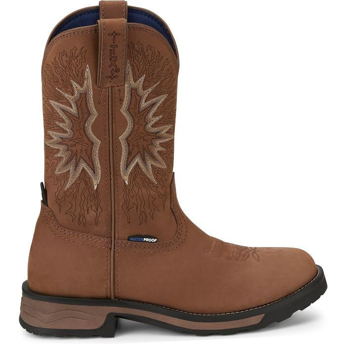 Tony Lama Men's Boom 11" Round Toe Pull On WP Western Work Boot -Brown- TW3414  - Overlook Boots