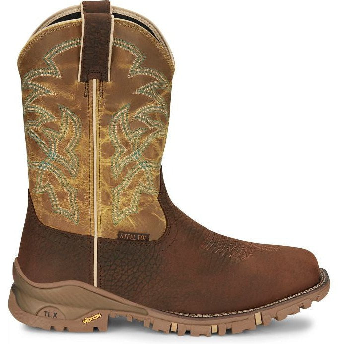 Tony Lama Men's Roustabout 11' Steel Toe WP Western Work Boot -Brown- TW5006  - Overlook Boots