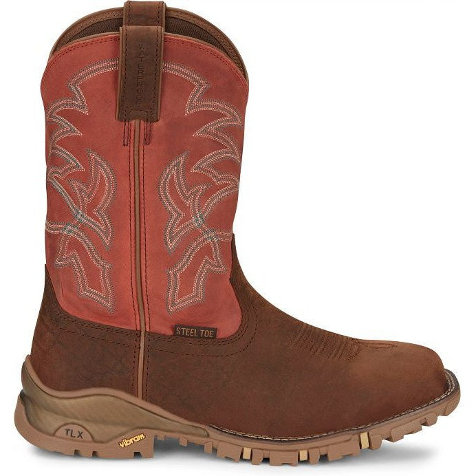 Tony Lama Men's Roustabout 11' Steel Toe WP Western Work Boot -Brown- TW5007  - Overlook Boots