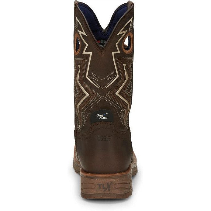 Tony Lama Men's Force 11" Wide Square Comp Toe WP Western Work Boot -Brown- TW3403  - Overlook Boots