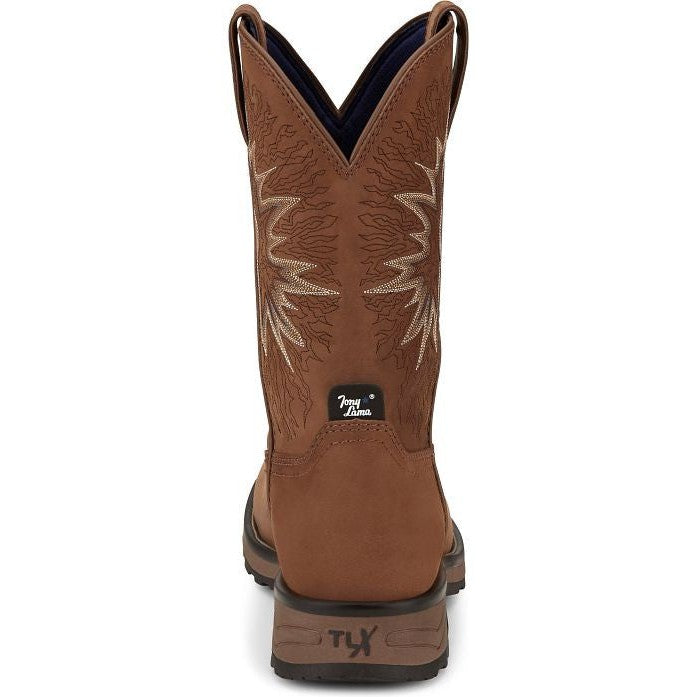 Tony Lama Men's Boom 11" Round Toe Pull On WP Western Work Boot -Brown- TW3414  - Overlook Boots