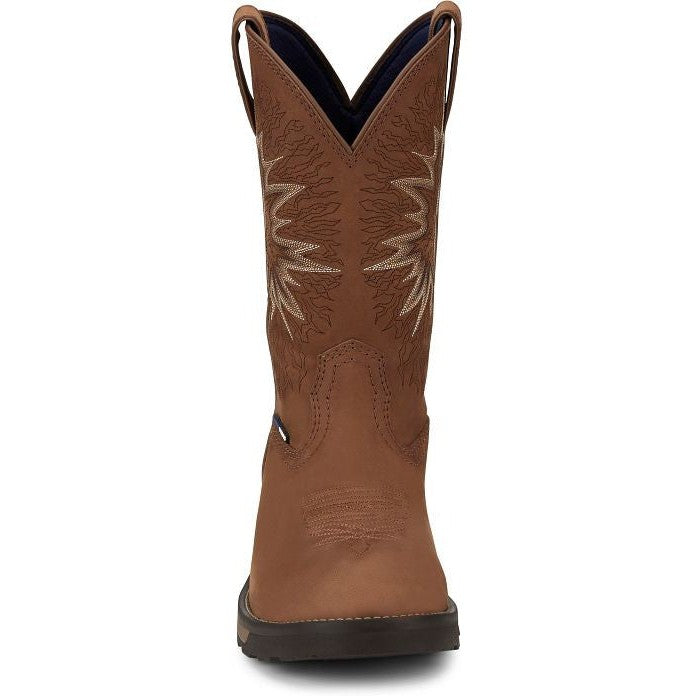 Tony Lama Men's Boom 11" Round Toe Pull On WP Western Work Boot -Brown- TW3414  - Overlook Boots