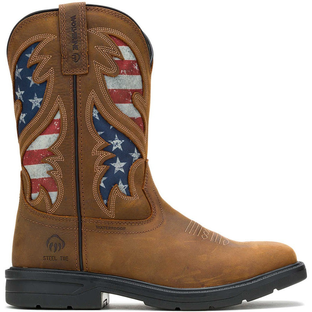 Wolverine Men's Rancher Flag Steel Toe WP Western Work Boot -Brown- W241181  - Overlook Boots