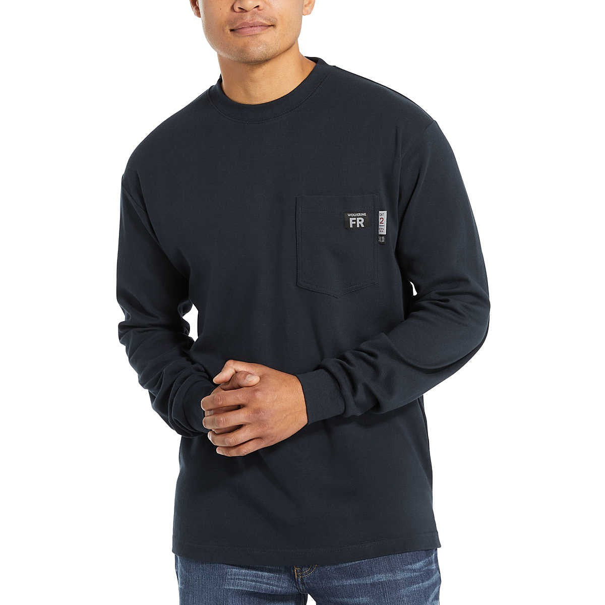 Wolverine Men's Flame Resistant Long Sleeve Tee - Navy - W1203290-417 Small / Black - Overlook Boots